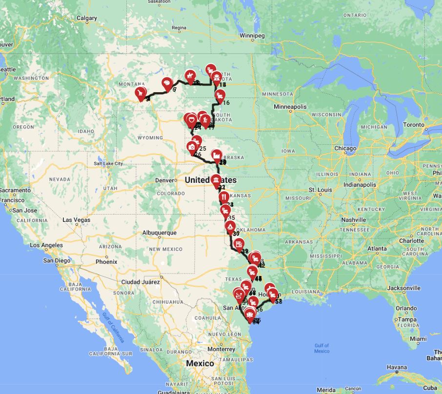 from Billings to Houston an amazing 3 weeks motorhome trip